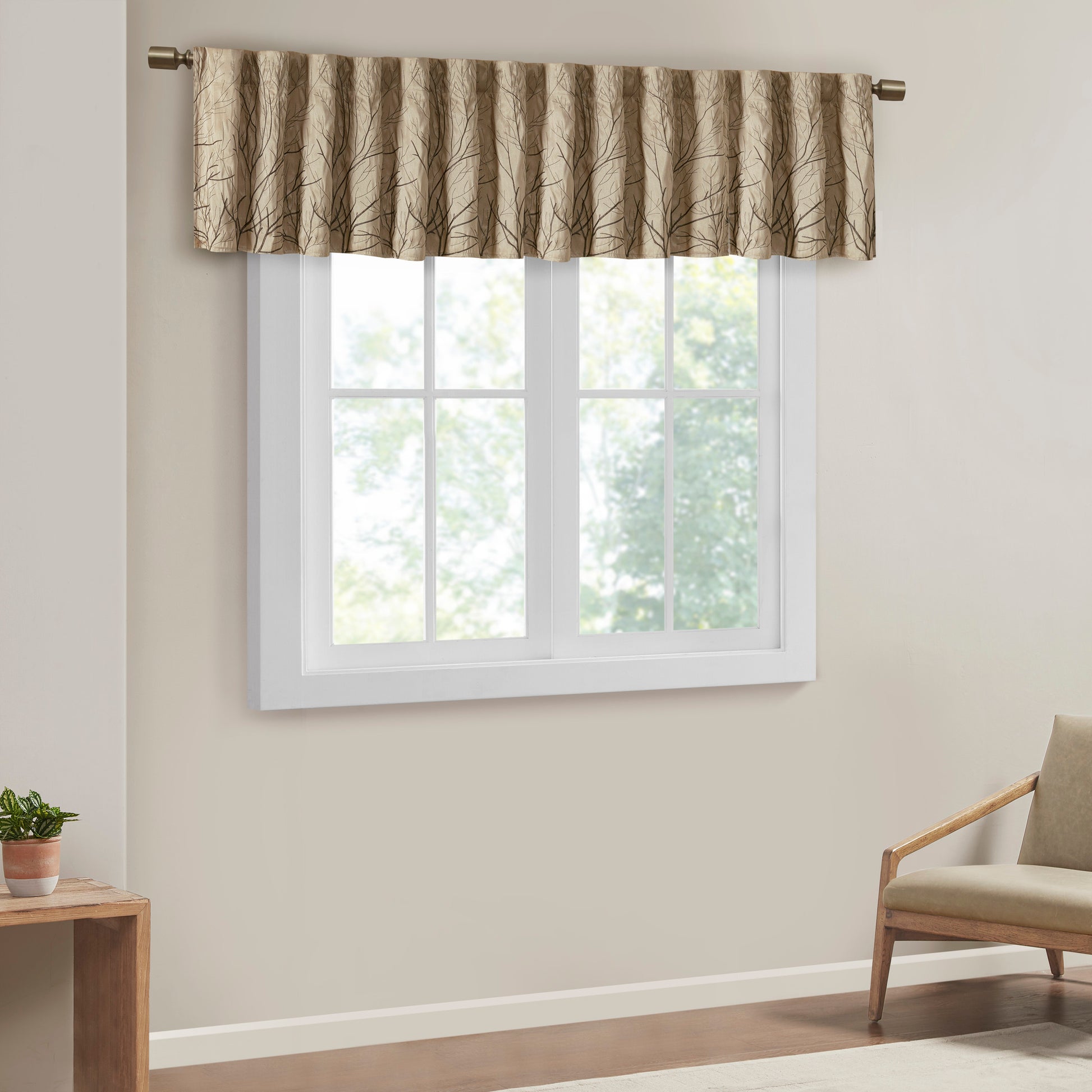 Faux Silk Embroidered Window Valance Tan 50X18" Tan Polyester