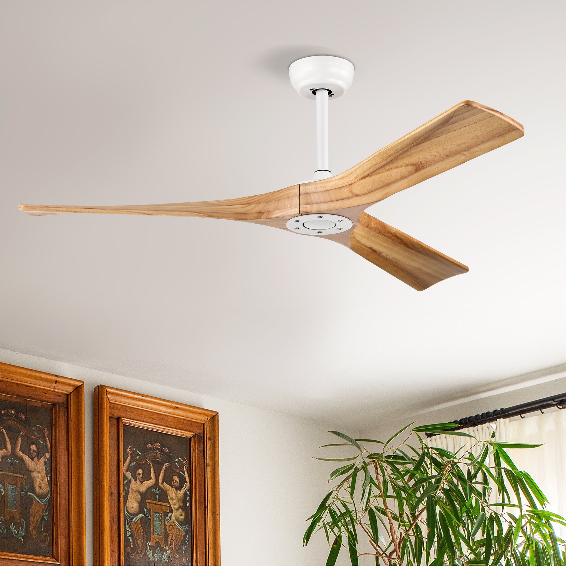 52" Ceiling Fan With Remote Control No Lights,Modern Reversible Dc Motor Indoor 3 Blades Ceiling Fans For Patio Bedroom Living Room Matte White Matte White American Design,Classic,Vintage Wood Metal