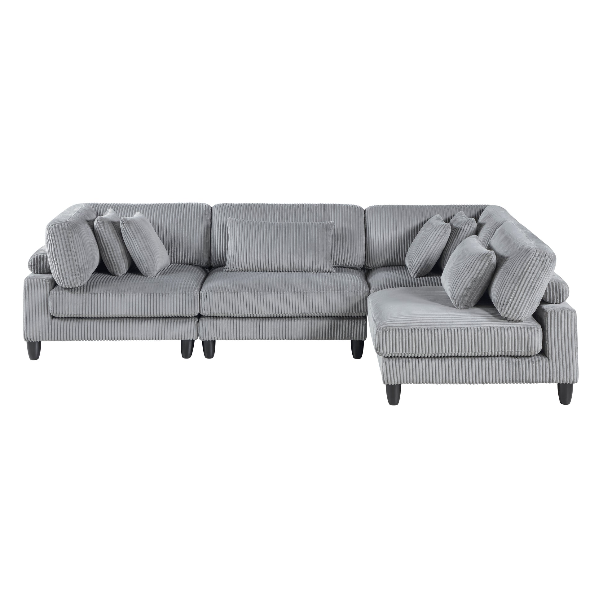 Living Room Furniture 4 Piece Modular Sectional Sofa Set Gray Corduroy Soft Cushion Pillows Solid Wood Legs Gray Primary Living Space Contemporary,Modern Plywood,Solid Wood 4 Seat