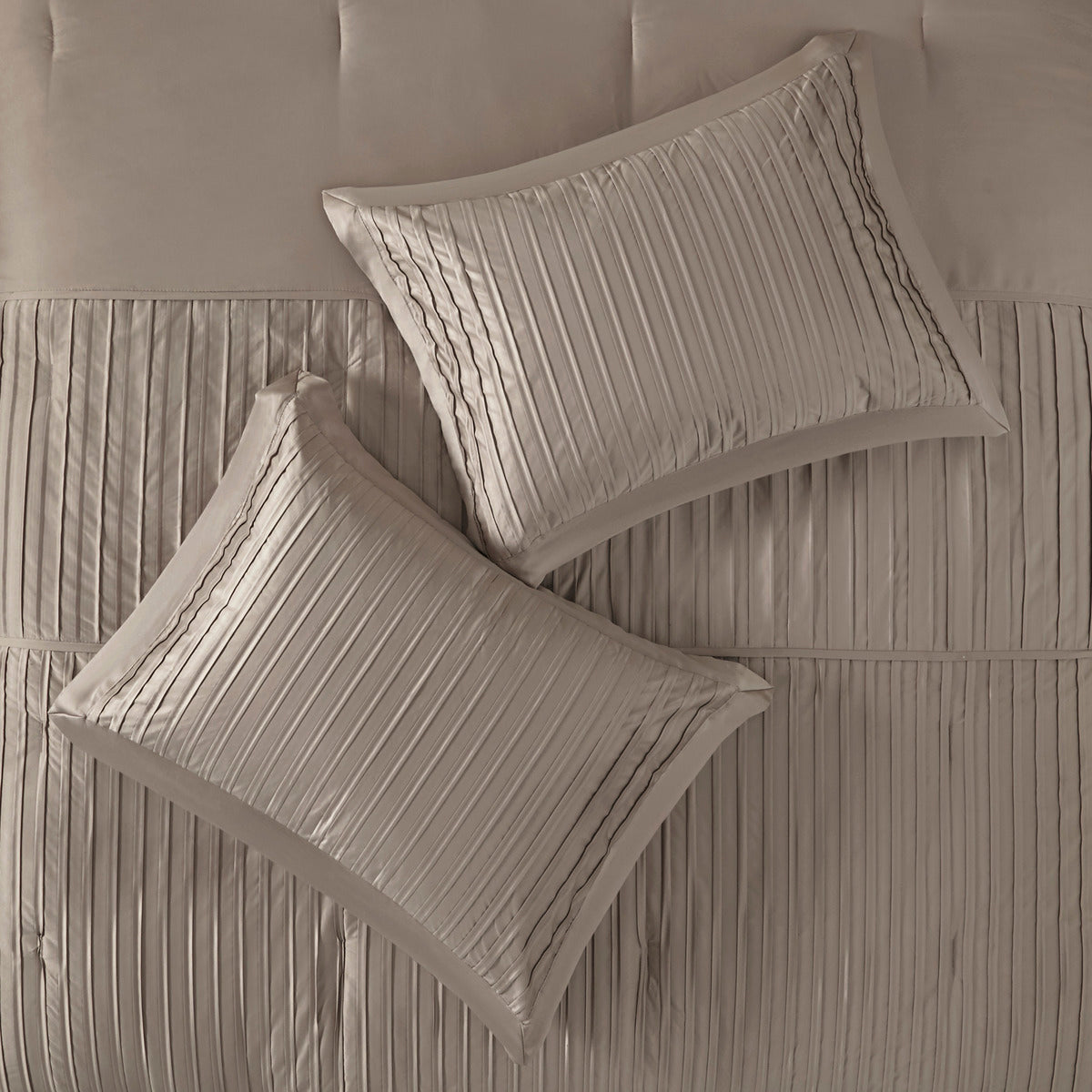 7 Piece Polyester Charmeuse Comforter Set Taupe Queen Queen Taupe Polyester