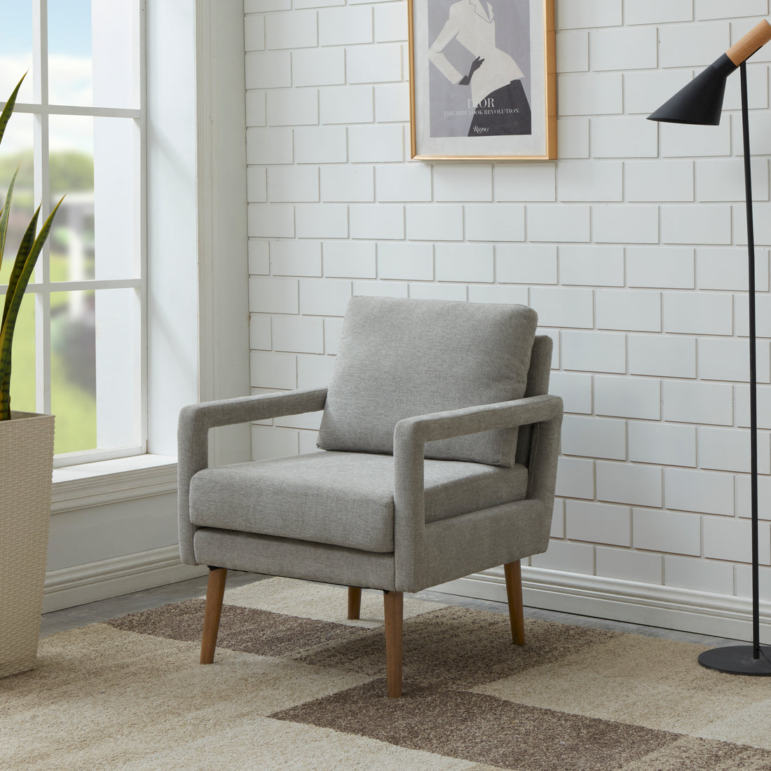 Mid Century Armchair2Pcs, Accent Chair With Wood Legs & Soft Cushion For Living Room, Bedroom, Home Office, Study, Grey Gray Foam Wood Fabric