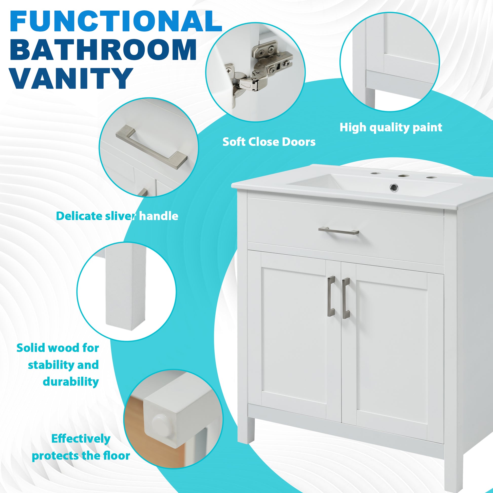 30 Inch Bathroom Vanity With Ceramic Sink And Large Storage The Perfect Choice For Small Bathrooms White Bathroom Solid Wood Mdf