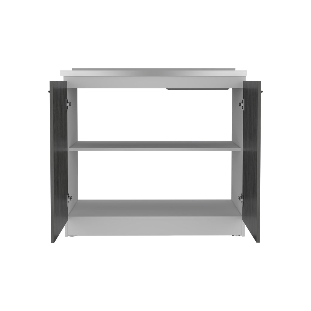 Freestanding Sink, Double Door Cabinet, Two Shelves, White Smokey Oak Multicolor Solid Wood Mdf Engineered Wood