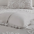 3 Piece Tufted Cotton Chenille Floral Duvet Cover Set King Grey Cotton
