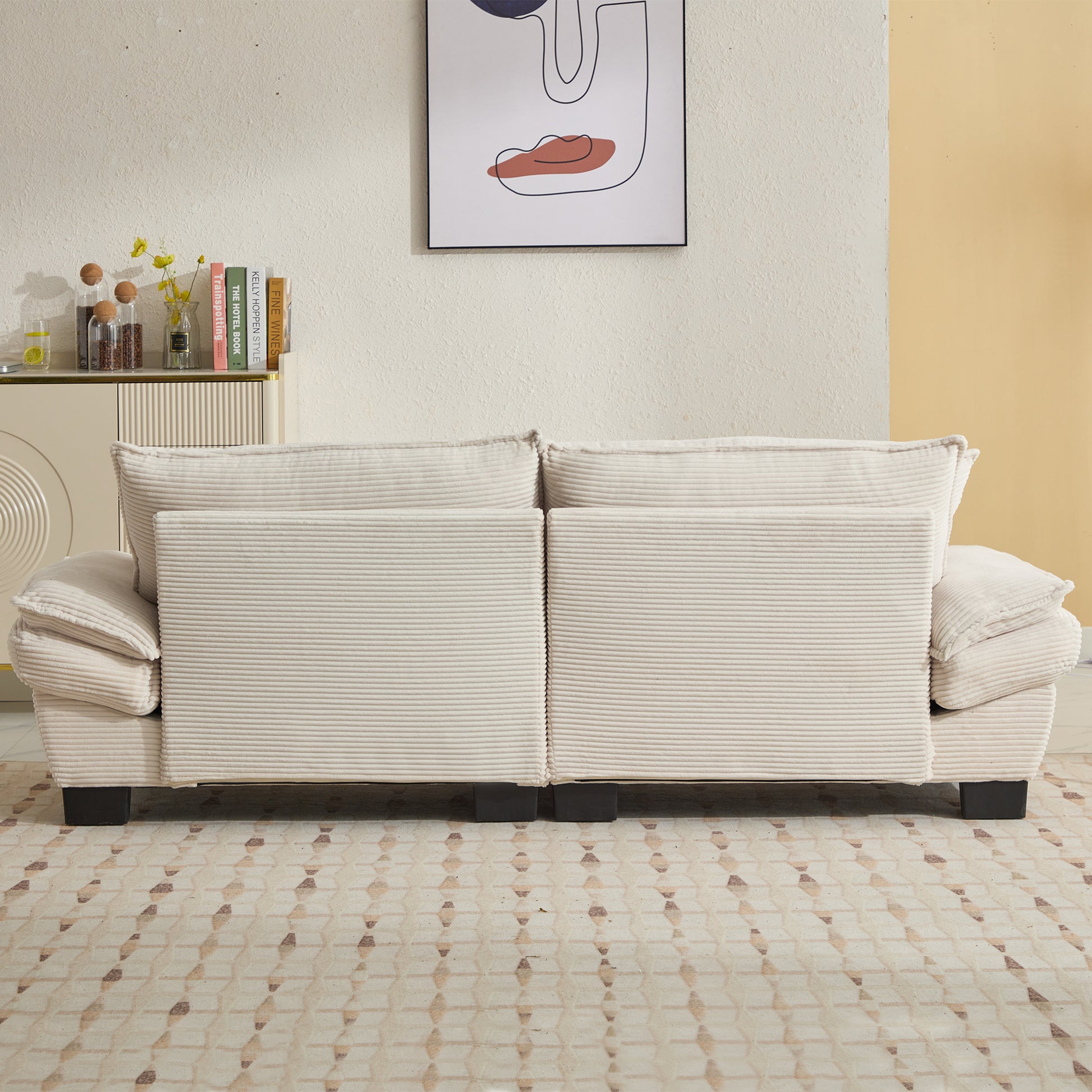 Corduroy Sofa Sleeper Couch Loveseat Sofa With Pillows Comfy Upholstered Deep Seat Sofa For Bedroom,Living Room,Apartment,Office,Dorm Beige Corduroy Beige Foam Upholstered 2 Seat