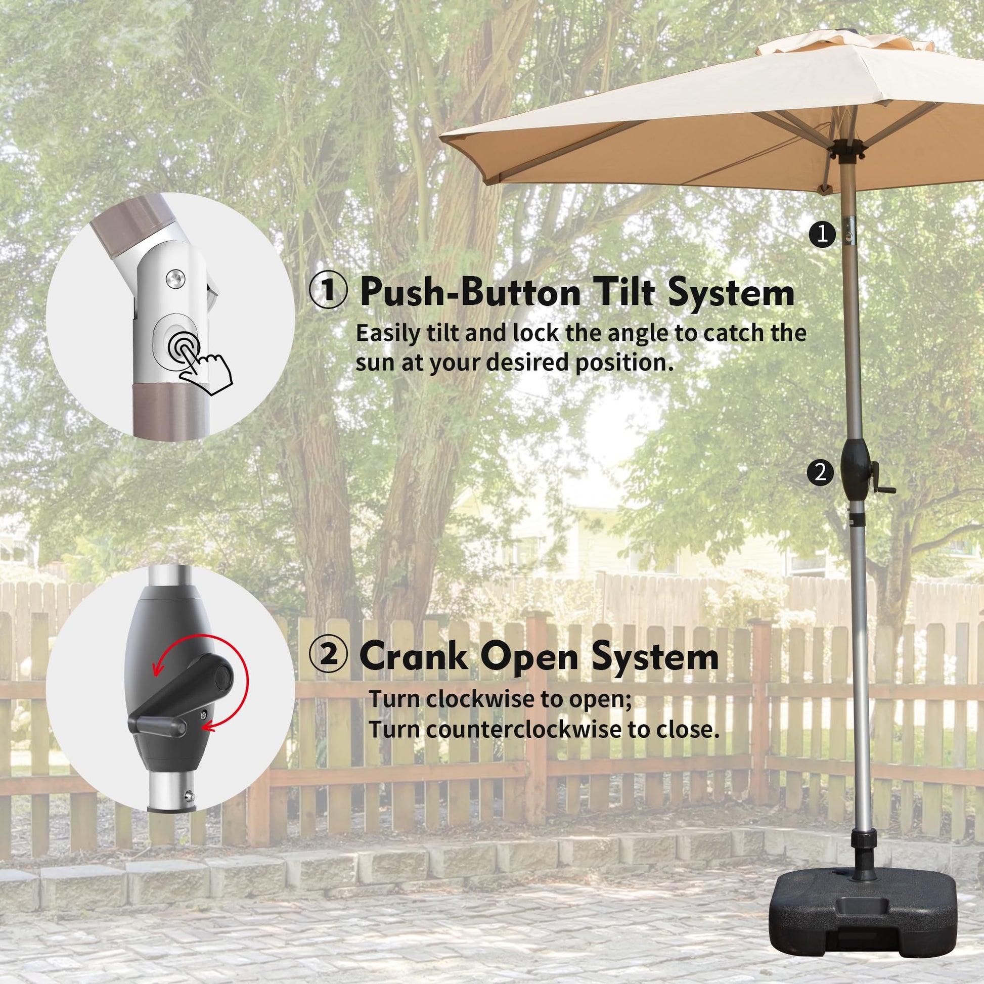 7.5Ft Patio Umbrella, Outdoor Table Umbrella With Push Button Tilt And Crank, Uv Protection Waterproof Market Sun Umbrella With 6 Sturdy Ribs For Garden, Deck, Backyard, Pool Beige Beige Round Uv Resistant Umbrellas Aluminium