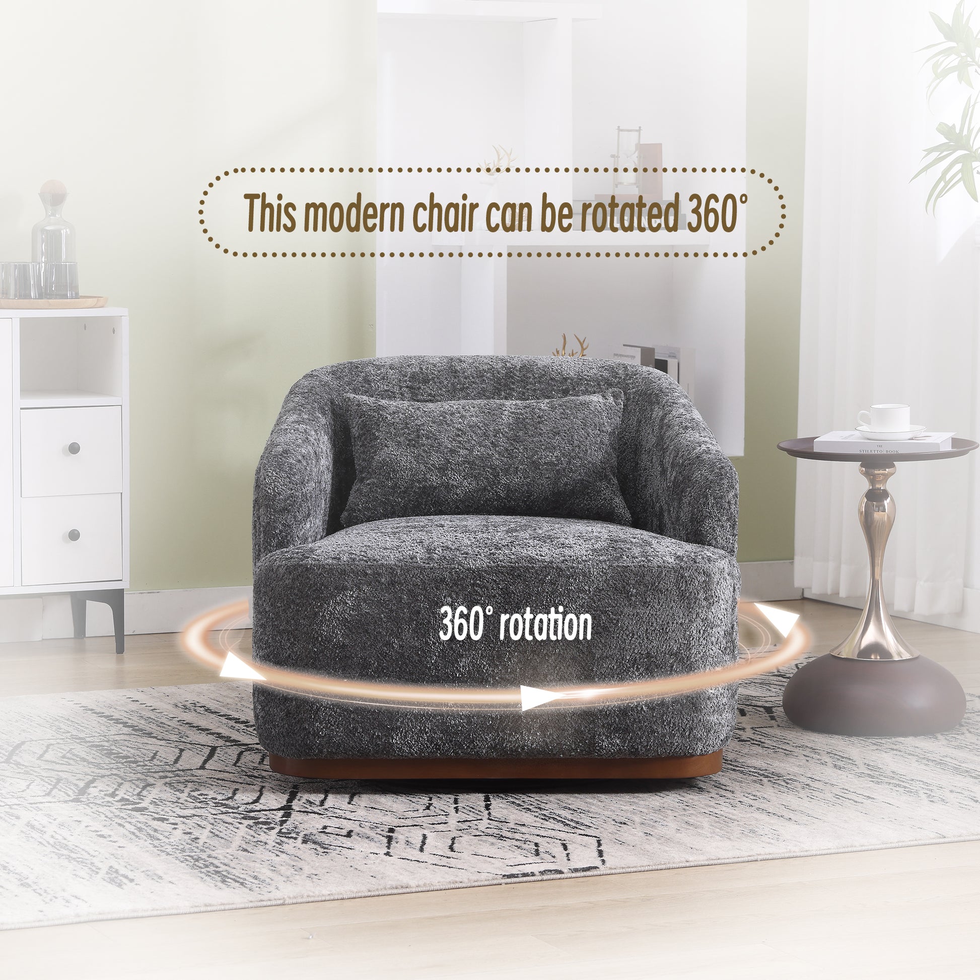 Coolmore Swivel Barrel Chair, Comfy Round Accent Sofa Chair For Living Room, 360 Degree Swivel Barrel Club Chair, Leisure Arm Chair For Nursery, Hotel, Bedroom, Office, Lounge Gray Boucle Gray Primary Living Space Foam Boucle