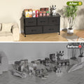5 Drawers Dresser For Bedroom, Kidsroom Furniture, Wide Chest Of Drawers, Storage Organizer Units With Fabric Bins For Closet, Entryway, Metal Frame, Waterproof Wood Top, Adjustable Feet Black Wood