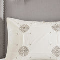 6 Piece Embroidered Cotton Reversible Comforter Set Ivory Full Queen Full Ivory Polyester