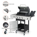 3 Burner Propane Gas Bbq Grill With Side Burner, 37230Btu Output With Enameled Cast Iron Cooking Grids For Outdoor Barbecue, Stainless Steel Black Silver Garden & Outdoor Iron,Stainless Steel