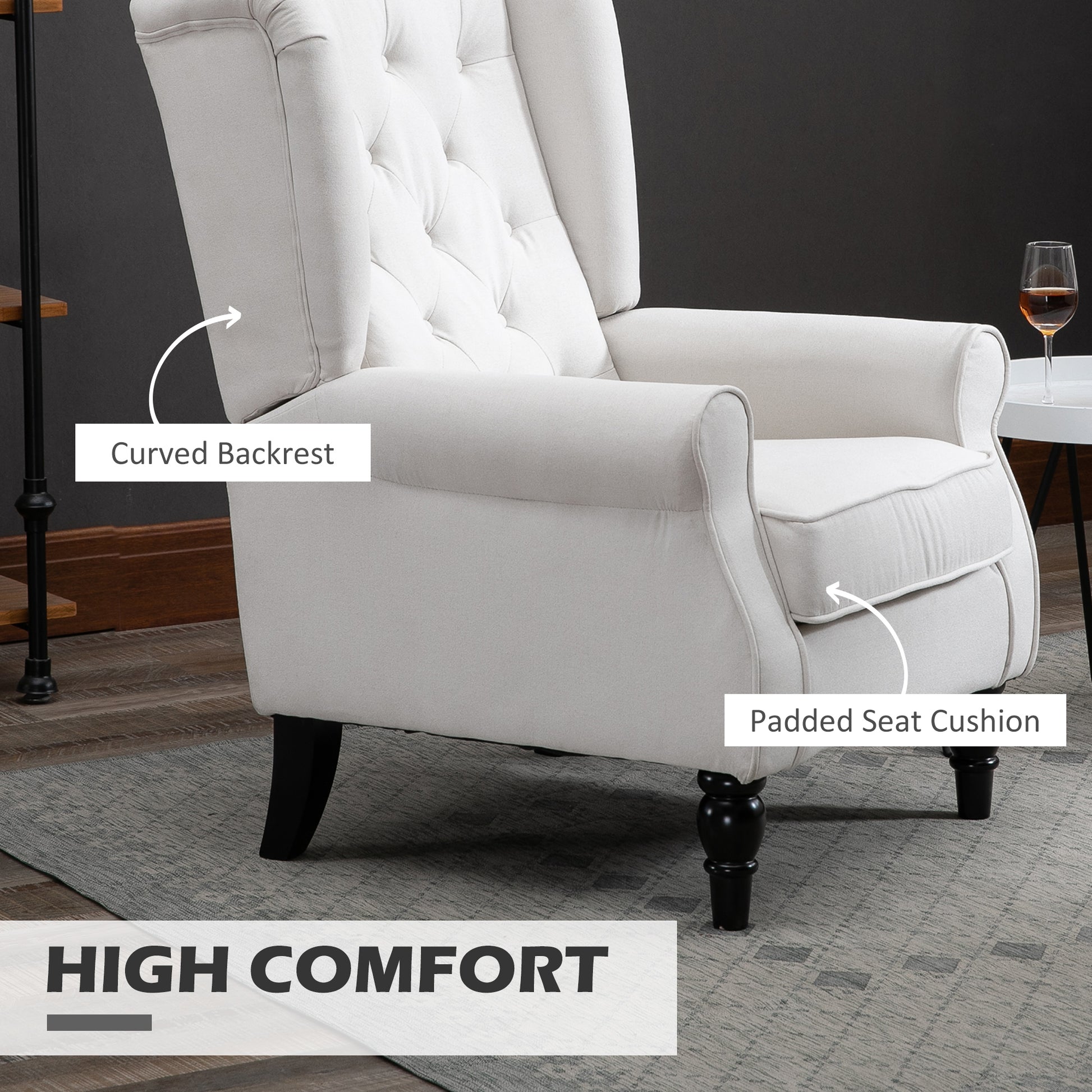 Homcom Button Tufted Accent Chair With High Wingback, Rounded Cushioned Armrests And Thick Padded Seat, Cream White Cream White Fabric