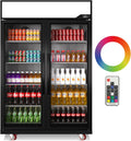 Glass Door Merchandiser Refrigerator 39 Cu.Ft Swing Door Commercial Display Refrigerators Merchandising Refrigeration With Led Top Panel Black Silver Steel