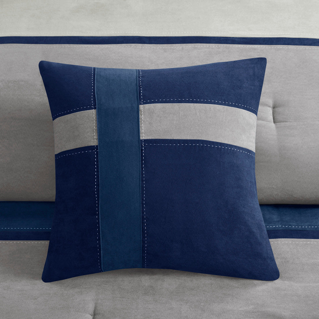 7 Piece Faux Suede Comforter Set Blue Cal King California King Blue Polyester