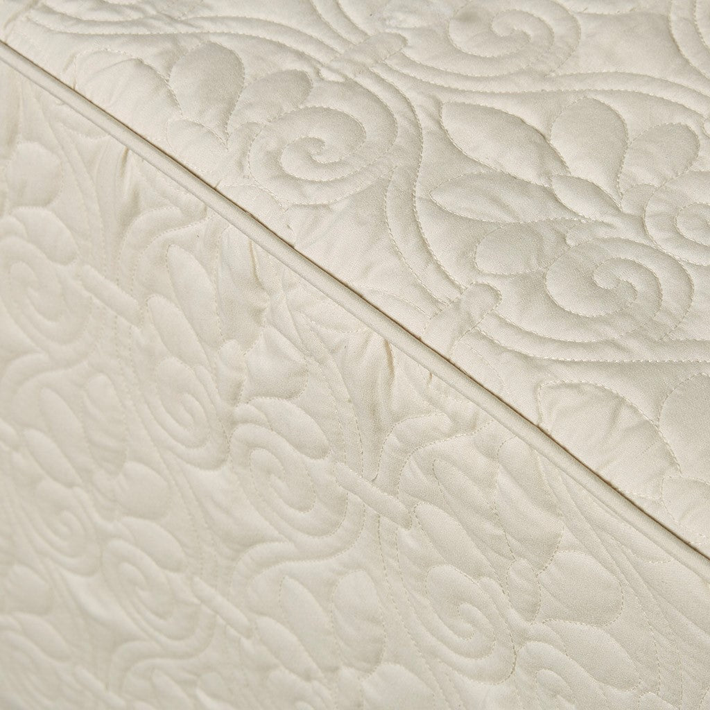 3 Piece Split Corner Pleated Quilted Bedspread Cream King Cream Polyester