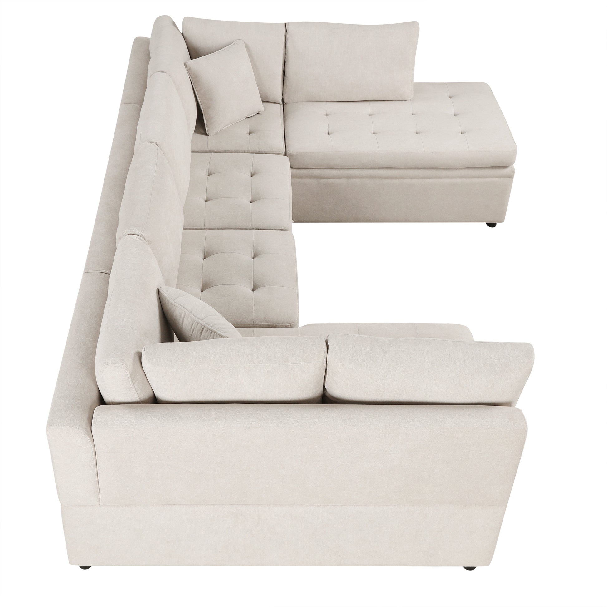 117.3" Oversized Sectional Sofa U Shaped Sofa Couch Pull Out Sofa Bed With Two Throw Pillows For Living Room, Beige Beige Foam Chenille 4 Seat