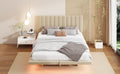Queen Size Upholstered Floating Bed With Led Light And Usb Port, Velvet, Beige, Hydrualic Platform Bed Queen Beige Velvet