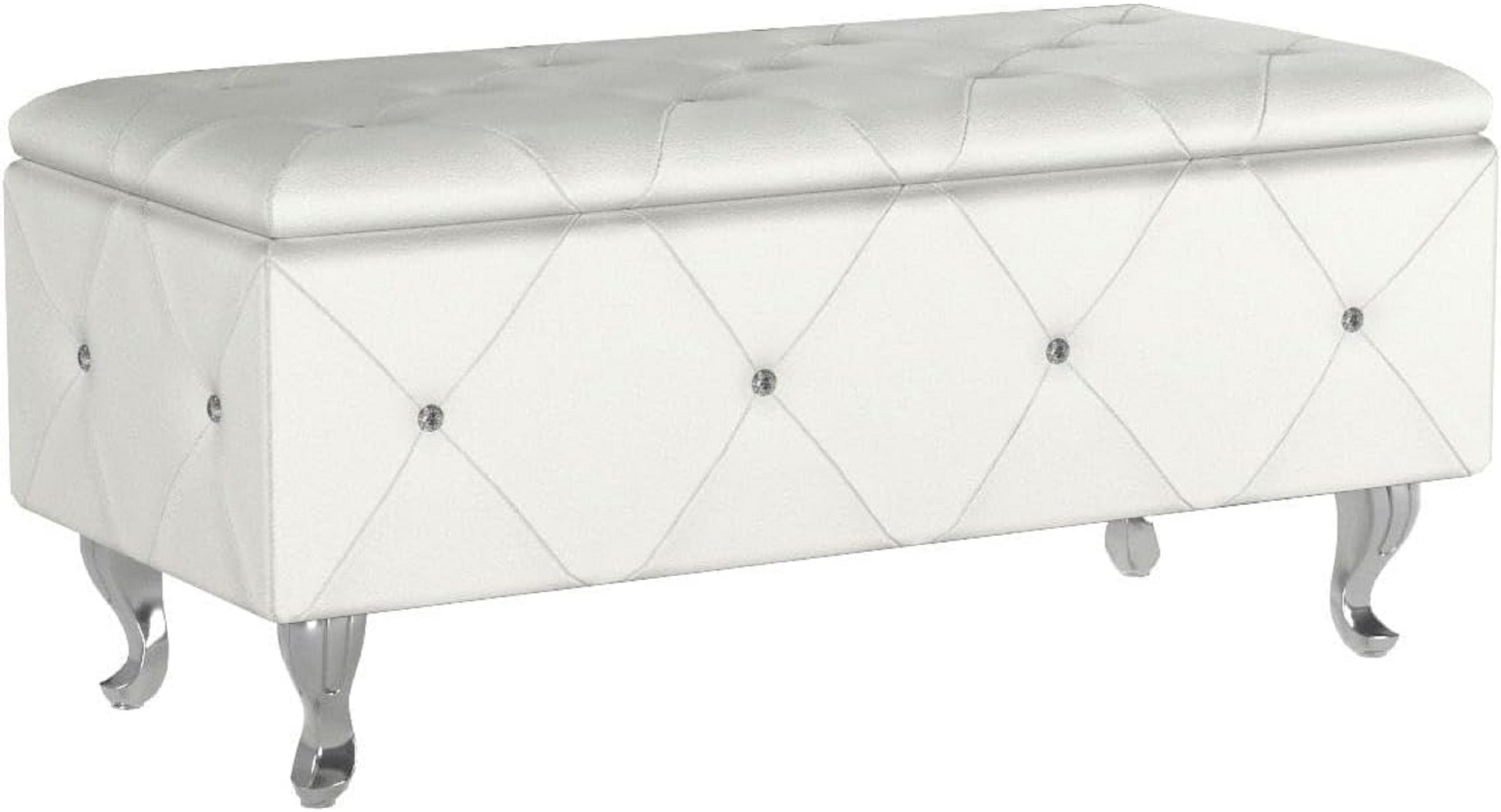 1Pc Glam 38 Inches Storage Ottoman Bench For Upholstered Tufted White Faux Leather Organizer Bedroom Living Room Entryway Hallway Tufted White Faux Leather Primary Living Space Solid White Traditional Foam Faux Leather