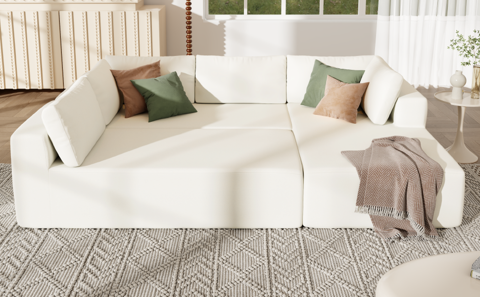 Modern Large Modular Sectional Sofa For Living Room, Bedroom, Salon, 3 Piece Free Combination Beige Polyester 3 Seat