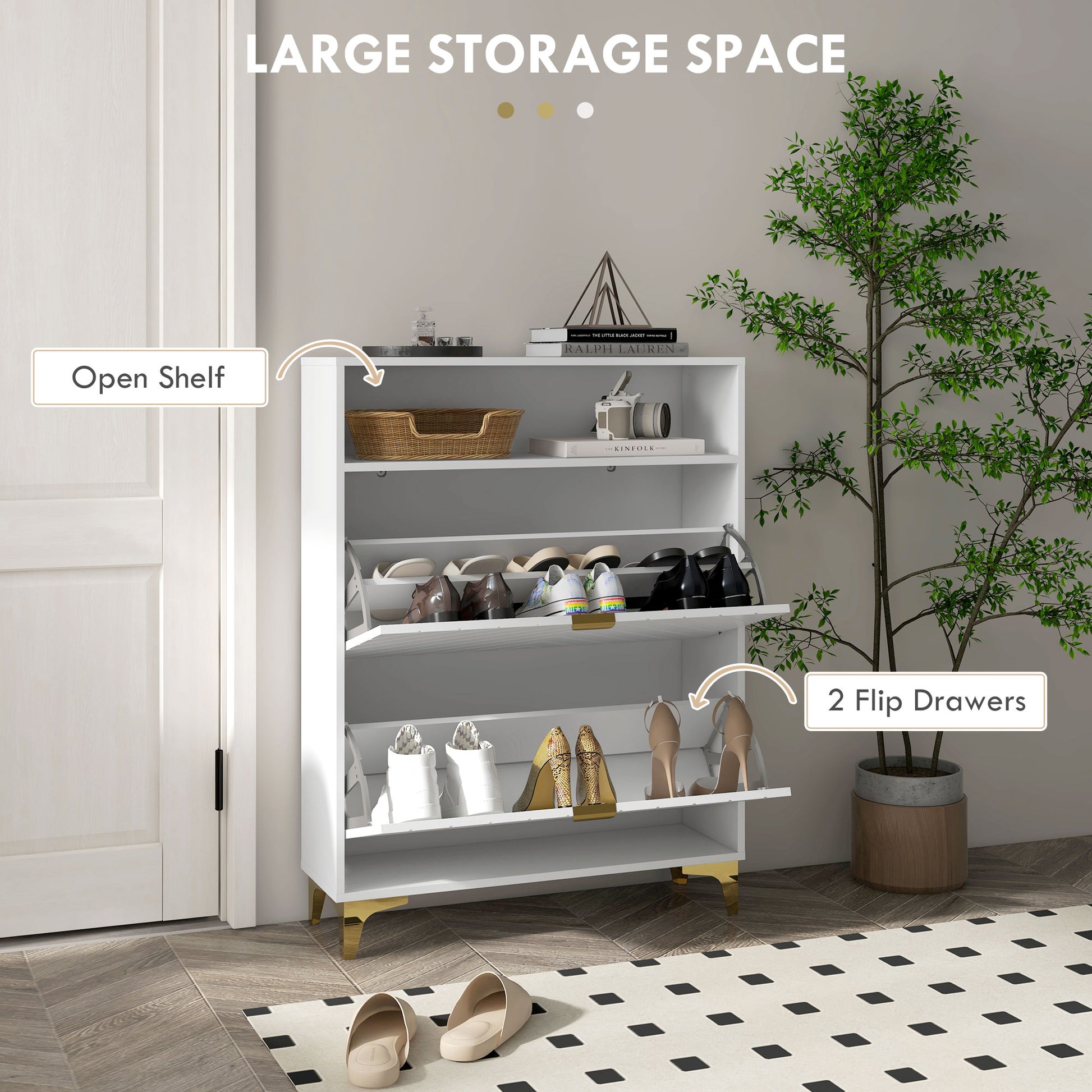 Homcom Shoe Storage Cabinet With 2 Drawers For 12 Pairs Of Shoes, White White Mdf