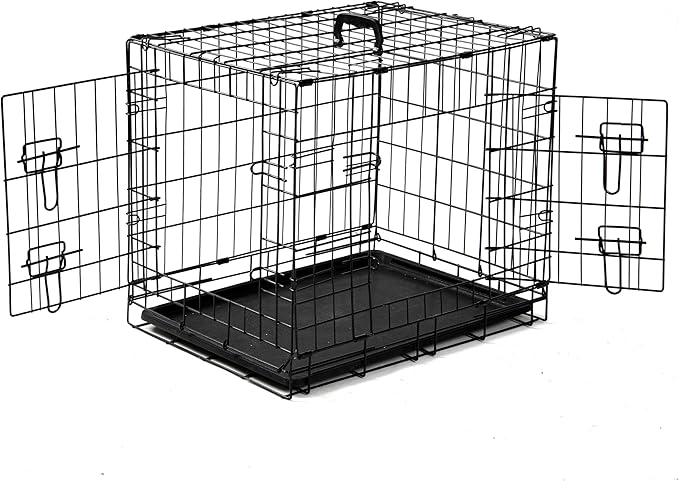 36 Inch Folding Metal Wire Dog Crate, Durable, Foldable, Collapsible Double Door Dog Crate With Removable Leak Proof Pan, Portable Dogs Crate With Divider, Black Black Iron