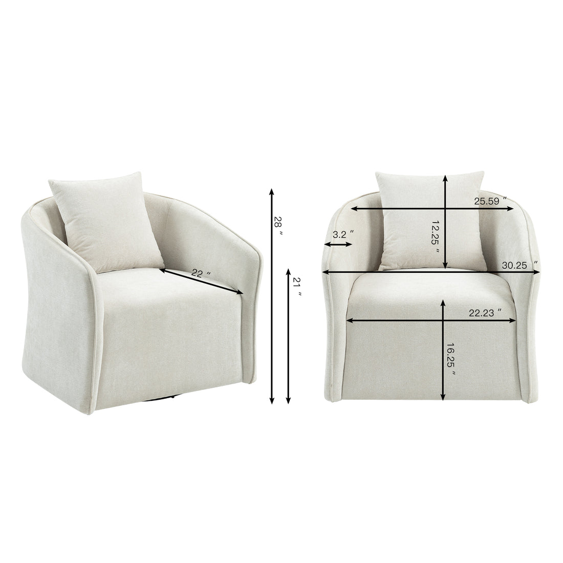 Mid Century Modern Accent Chair With Wood Frame, Upholstered Swivel Chair For Living Room Chairs With Waist Cushion, Reading Armchair For Bedroom Sunroom White Bedroom Modern Foam Velvet