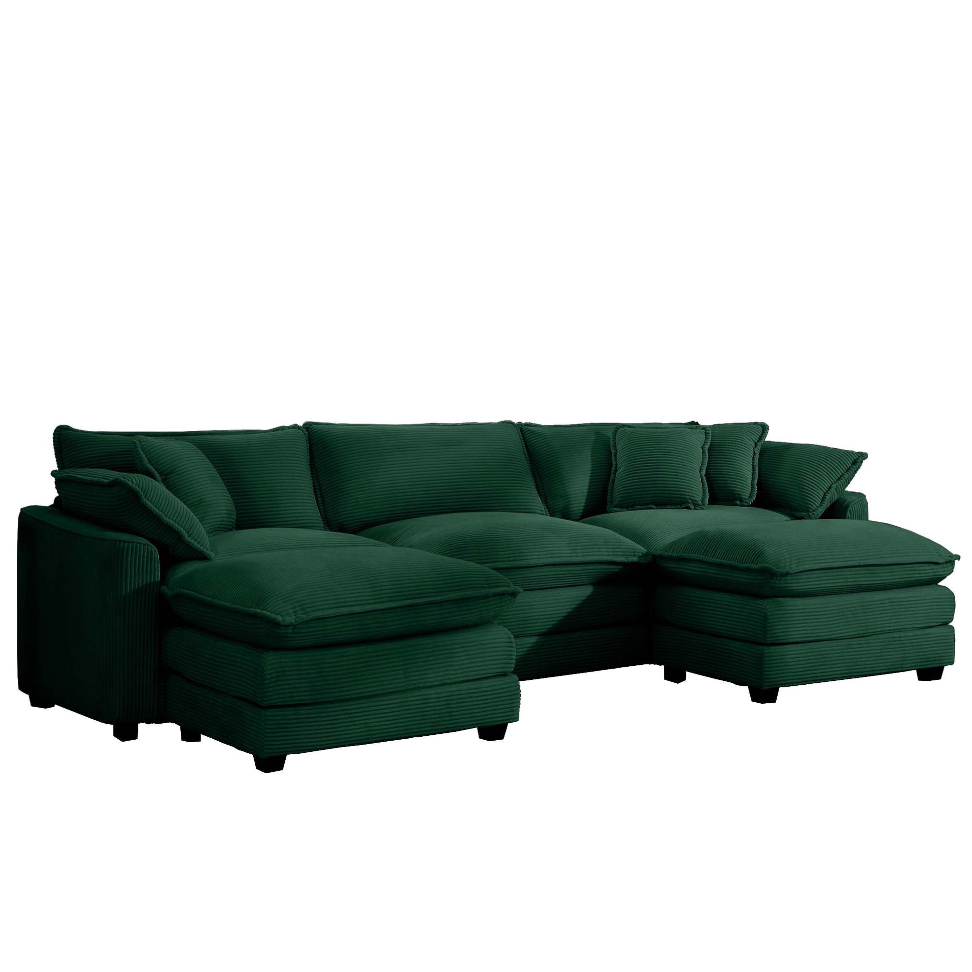 Oversized Modular Cushion Sofa, Portable Ottoman, L Shaped Corner Low Back Deep Seating Spacious Sofa Set And Sofa Bed For Home Apartment Living Room Set, Green Corduroy Green Corduroy 3 Seat