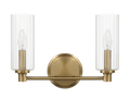 Regal Double Light Vanity With Clear Ribbed Glass Satin Brass Clear,Gold Glass,Metal