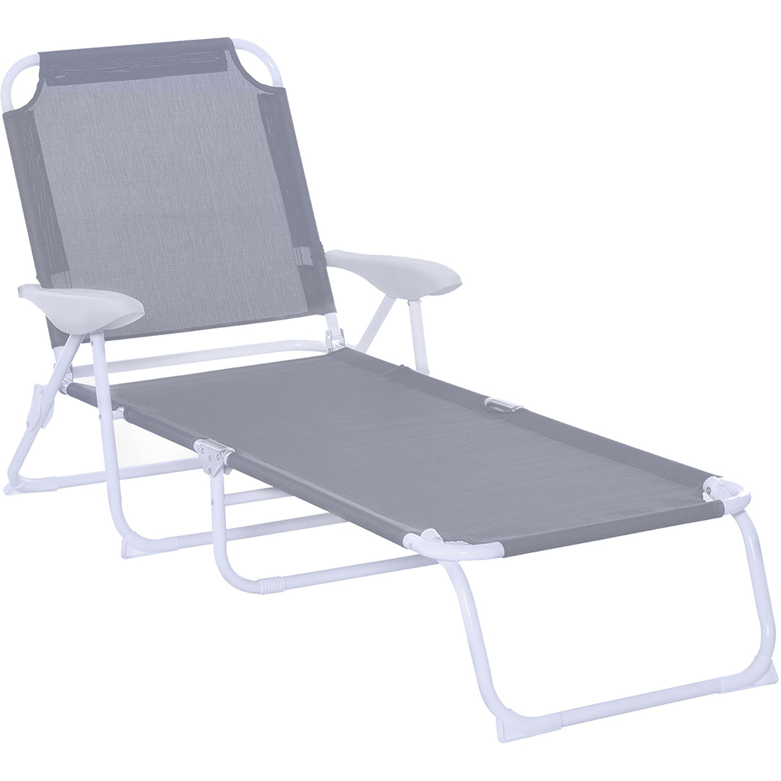 Outsunny Folding Chaise Lounge, Outdoor Sun Tanning Chair, 4 Position Reclining Back, Armrests, Metal Frame And Mesh Fabric For Beach, Yard, Patio, Gray Grey Metal