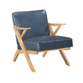Natural Finish Solid Rubberwood Frame 1Pc Accent Chair Blue Faux Leather Upholstery Living Room Furniture Blue,Natural Primary Living Space Rubberwood Solid Wood