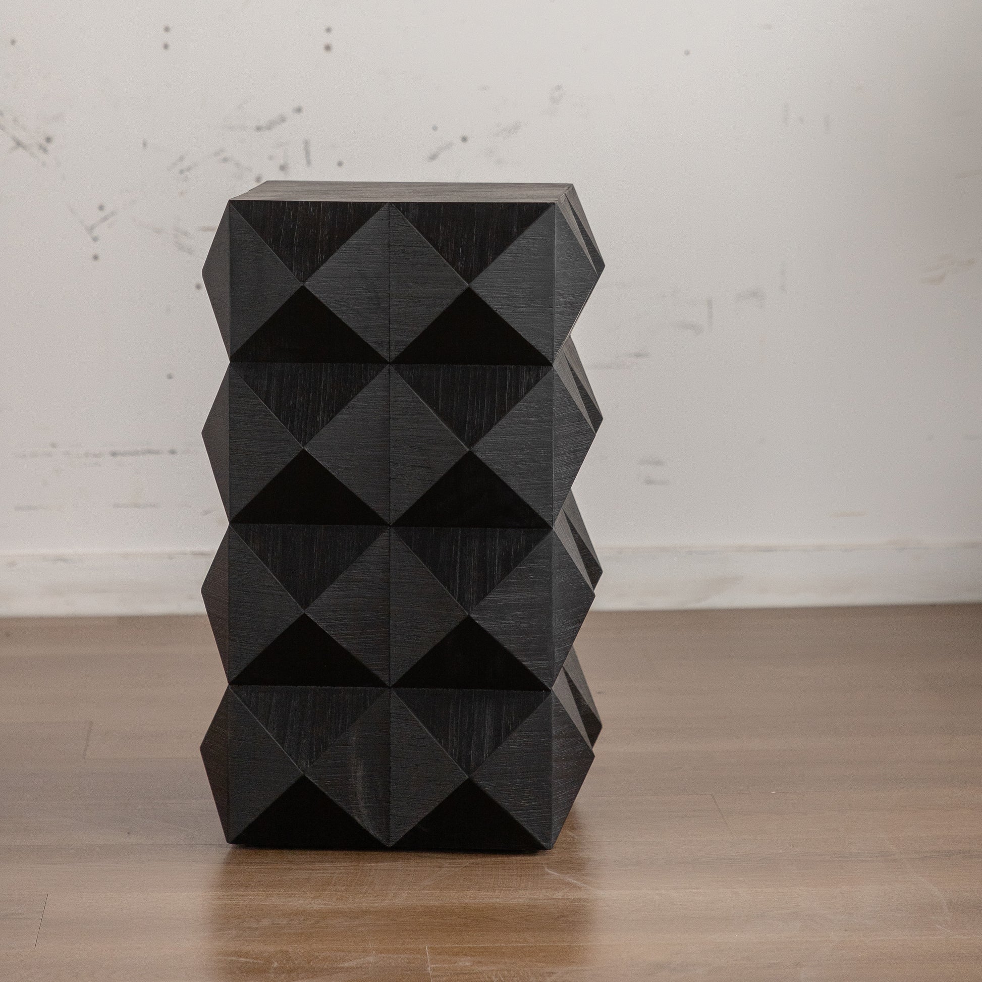 23.62"Height Three Dimensional Embossed Pattern Design Retro Side Table Retro Furniture Black Black Fir Mdf