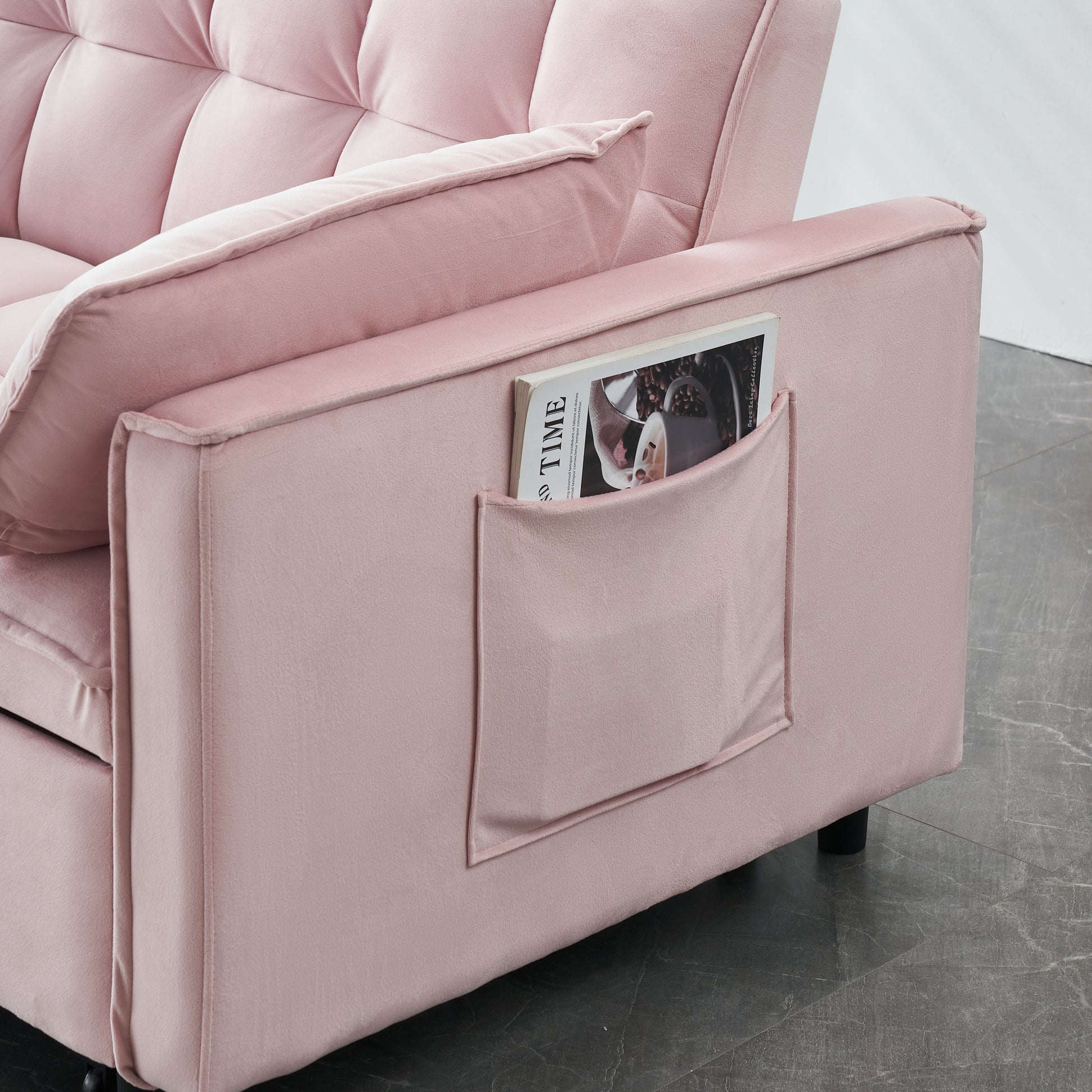 Modern Velvet Sofa, Sofa Pull Out Bed, Smallseat Casual Sofa With Back, With Pillow, Pockets, Living Room Furniture, 3 In 1 Convertible Sleep Sofa Bed. Pink Velvet 2 Seat