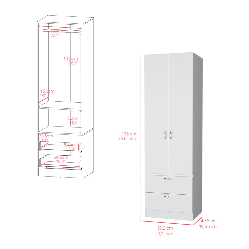Armoire Marlton, Bedroom, White White Particle Board Engineered Wood
