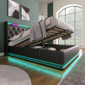 Full Size Upholstered Bed, 360 Surround Led Function, Buttons Apps Remote Control, Hydraulic Storage Bed With Usb Type C Charging, Black,Pu Without Mattress Full Black Pu
