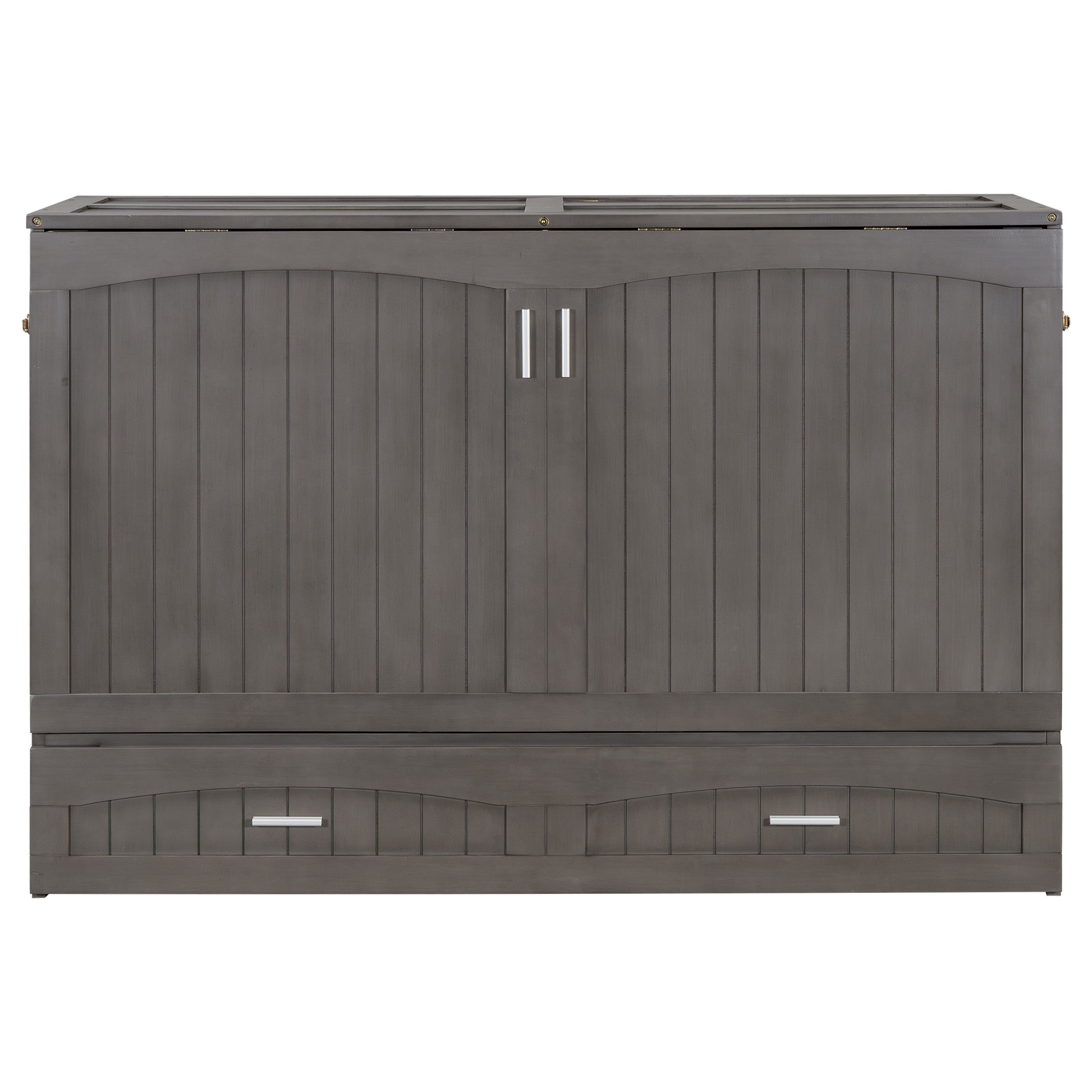 Queen Size Murphy Bed With Built In Charging Station, Antique Grey Box Spring Not Required Queen Antique Gray Wood Pine Wood
