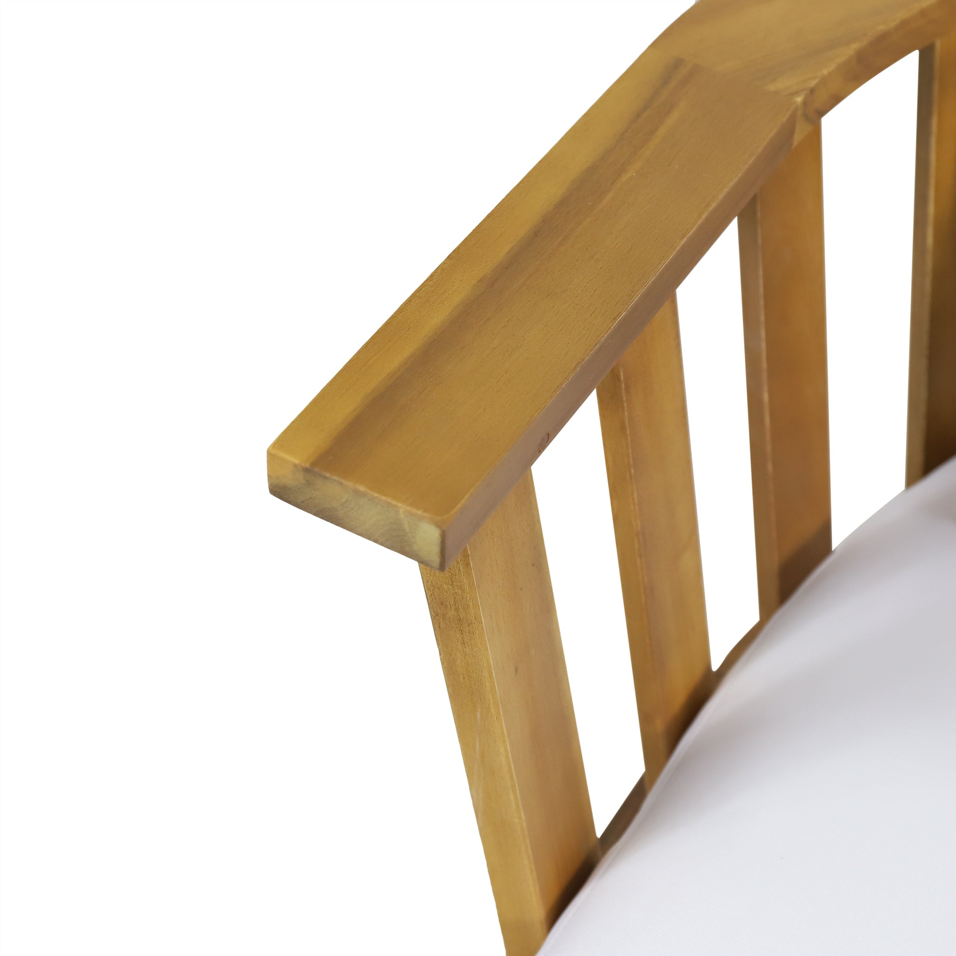 Outdoor Wooden Loveseat With Cushions White Teak 55.50" W X 27.00" D X 25.50" H Yes Teak Foam Acacia Wood