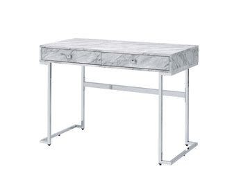 Tigress White Printed Faux Marble Top & Chrome Finish Writing Desk White Faux Marble