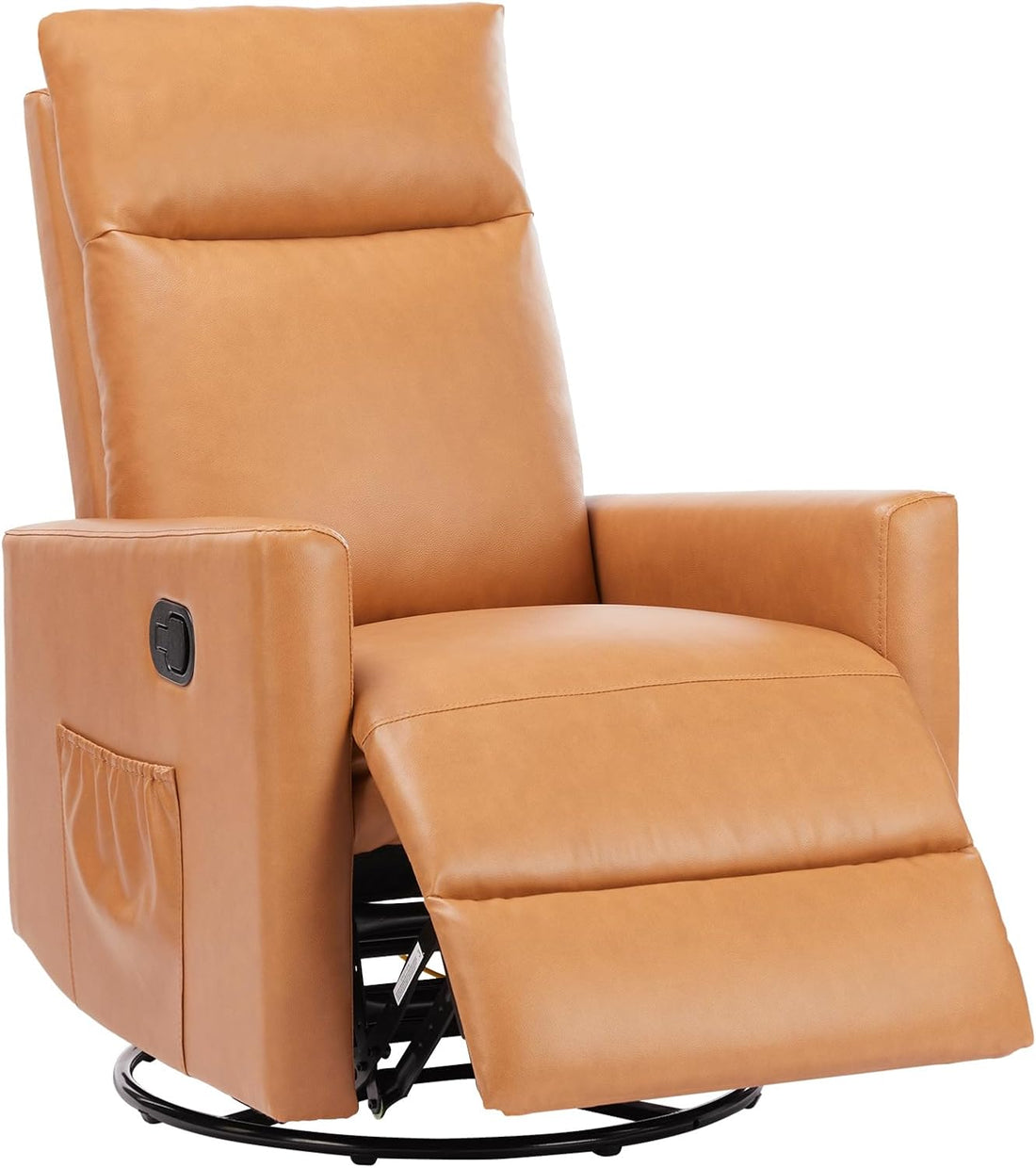 Swivel Recliner Chair, Rocker Glider Chair For Living Room, Office Faux Leather Recliner Chair, Nursery Glider With Large Footrest, Upholstered Deep Seat Single Sofa Chair, High Back, Brown Brown