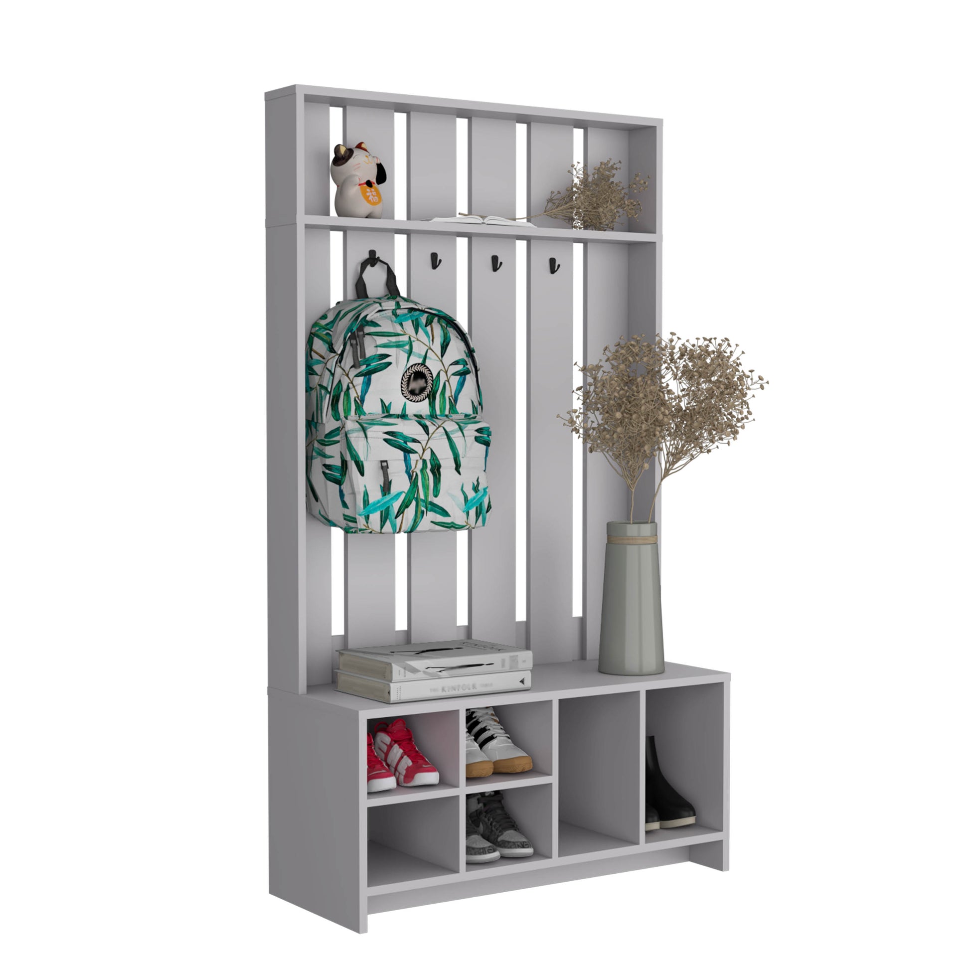Tulcan 38" Wide Hall Tree With Bench And Shoe Storage, Entryway Bench With Coat Rack Smoke Grey Bedroom Modern Particle Board