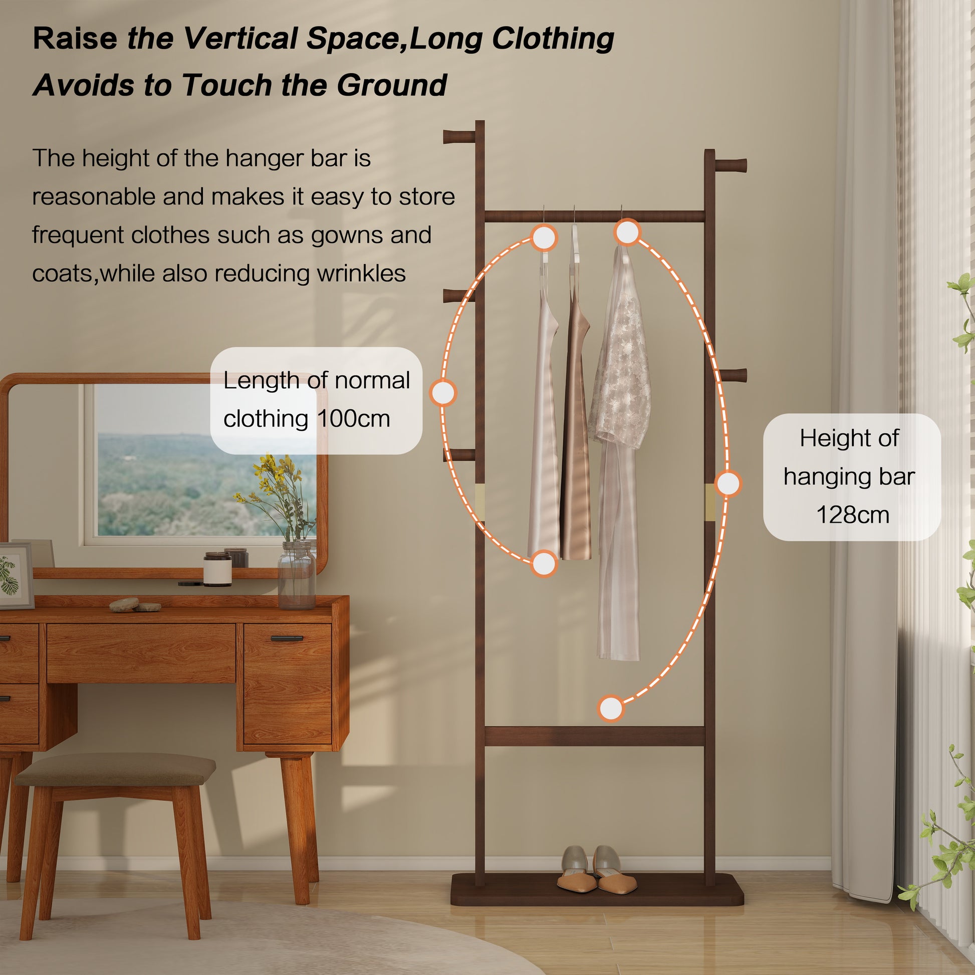Coat Racks Solid Wood Hanger 23.6* 11*64.1In Solid Environmental Protection Easy To Assemble Beautiful Can Be Placed In The Bedroom Entrance Living Room Walnut Walnut Brown American Design,Art