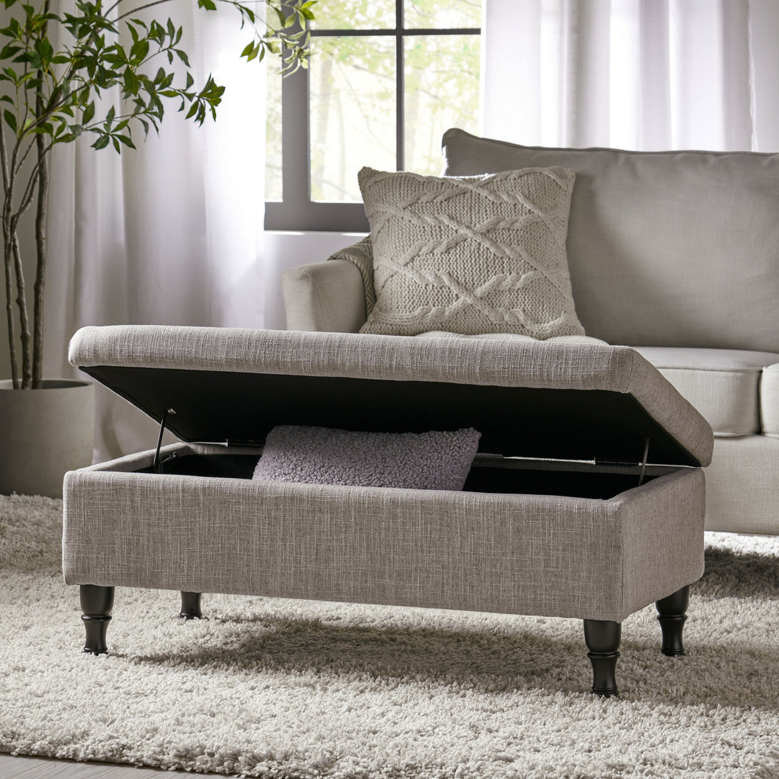Hyatt Storage Ottoman Grey Fabric