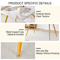 Table And Chair Set.Modern Minimalist Dining Table. White Imitation Marble Pattern Sintered Stone Desktop With Golden Metal Legs.Paried With 6 Comfortable Chairs With Pu Seats And Black Metal Legs.