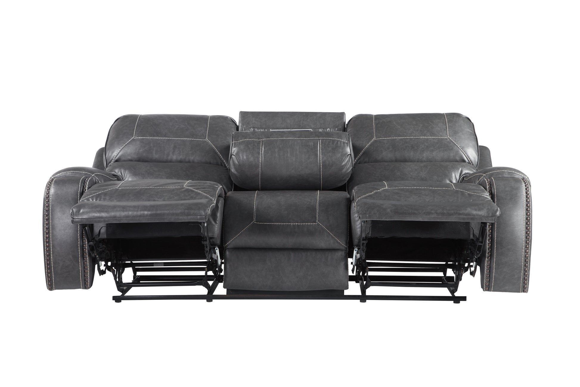 Keily Manual Reclining Sofa Gray Dark Gray Faux Leather 2 Seat