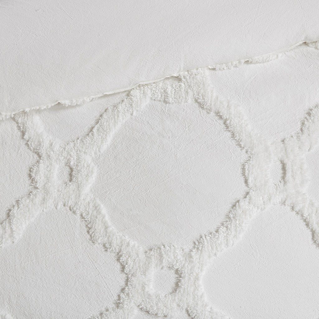 3 Piece Tufted Cotton Chenille Geometric Comforter Set Off White Full Queen Full Off White Cotton