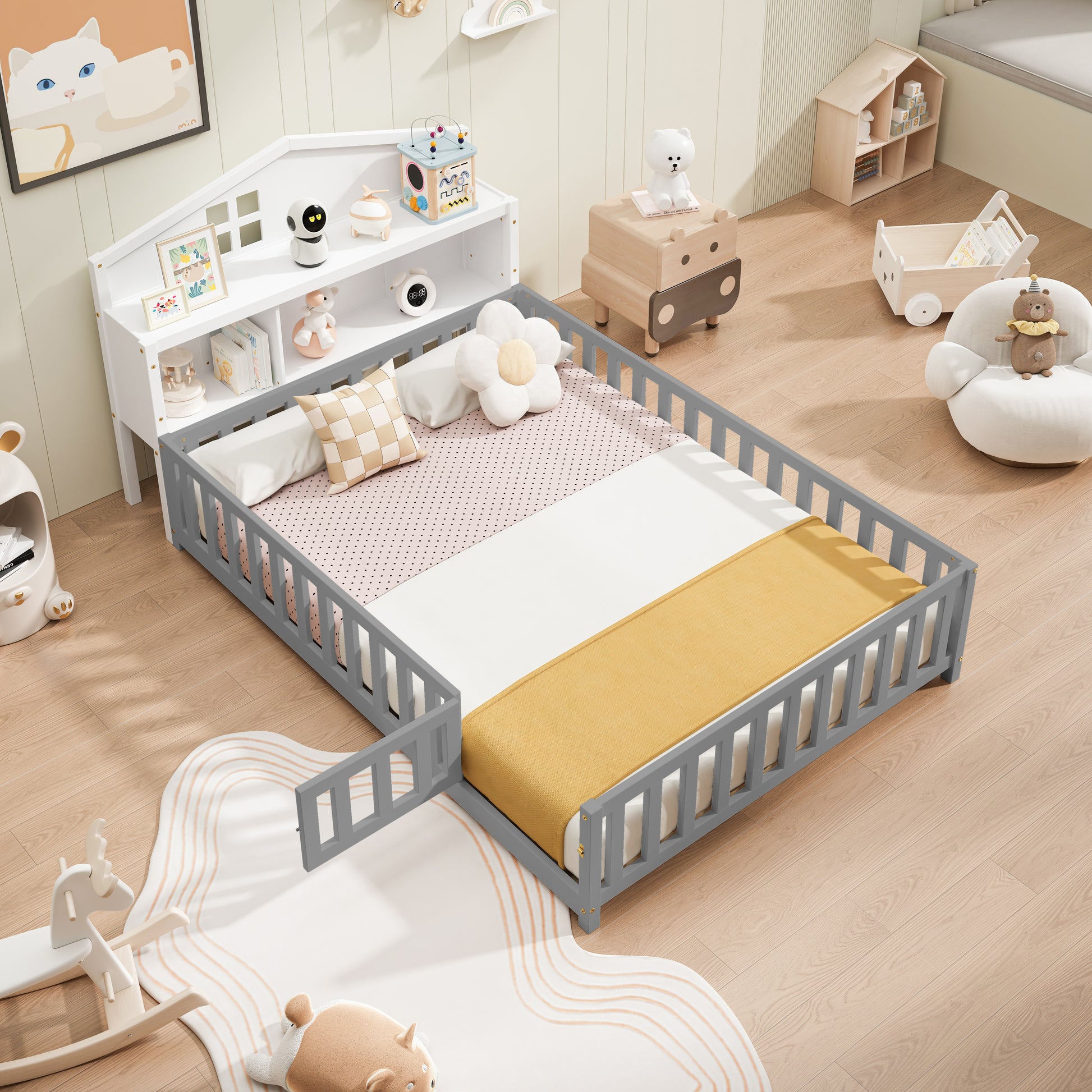 Headboards For Full Size Montessori Floor Bed White,Freely Collocation White Mdf