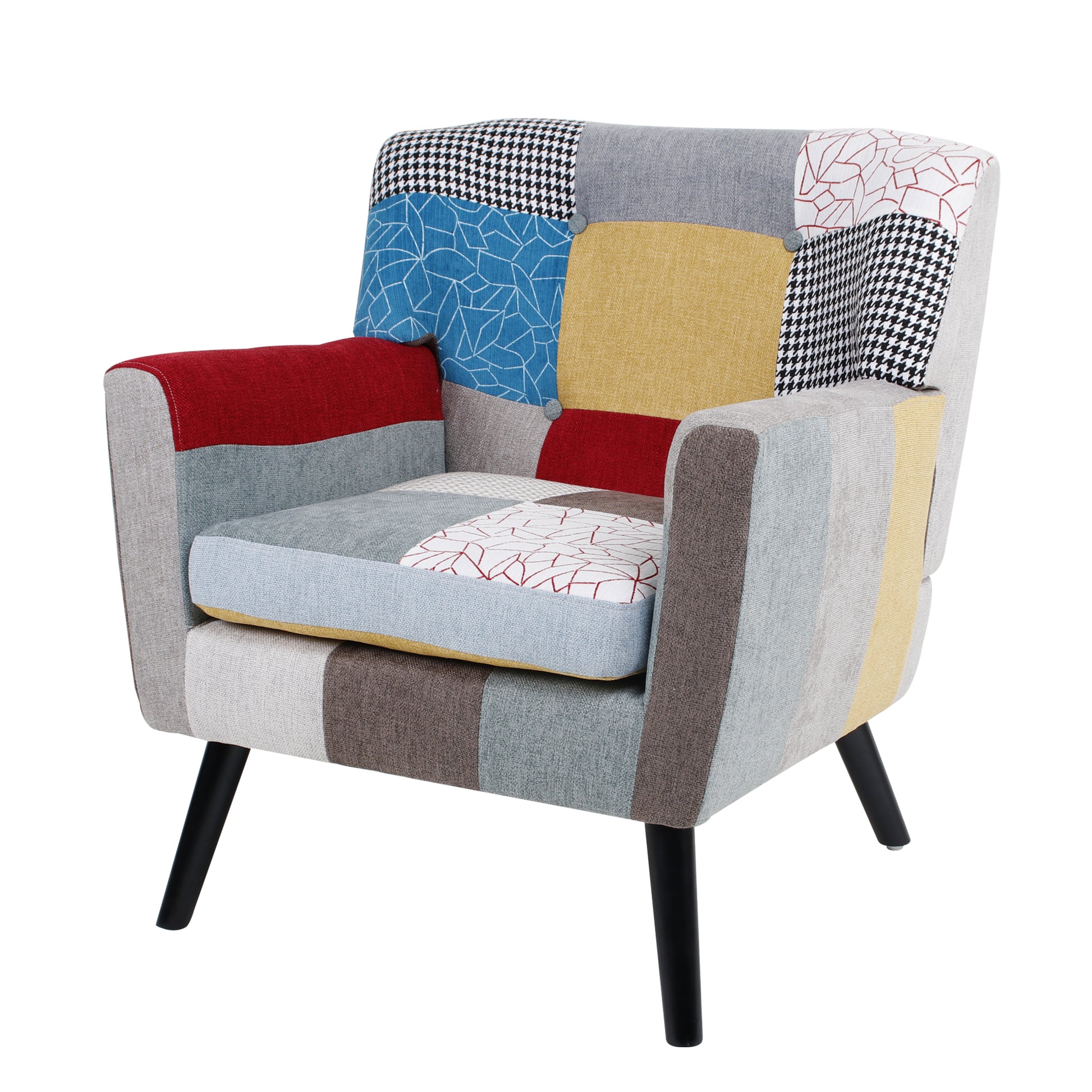 Patchwork Accent Chair, Mid Century Modern Fabric Club Chair For Bedroom Comfy, Colourful Single Sofa Chair For Livingroom, Bedroom, Office, Study And Reading Room Colorful Textile