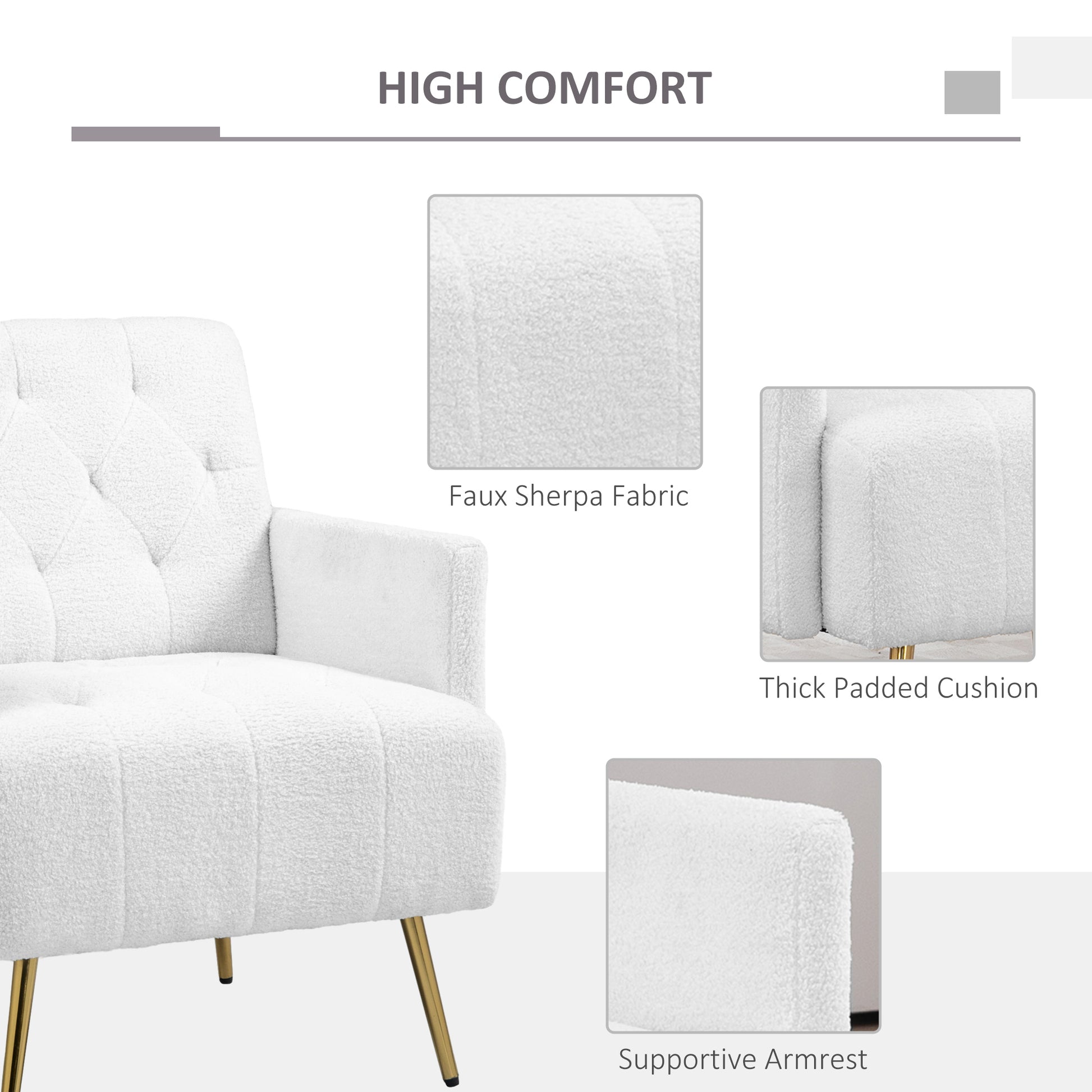 Homcom Modern Sherpa Accent Chair With Tufted Pattern And Steel Legs, White White Polyester