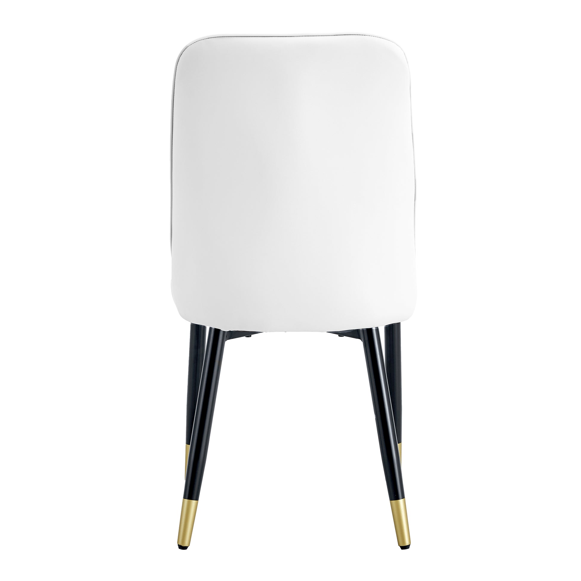 Table And Chair Set.Modern Minimalist Dining Table. White Imitation Marble Pattern Sintered Stone Desktop With Golden Metal Legs.Paried With 4 Comfortable Chairs With Pu Seats And Black Metal Legs.