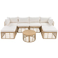 7 Pieces Outdoor Patio Furniture, All Weather Rattan Sectional Sofa Set With Thick Cushions And Pillows, Freely Combined Conversation Sets For Garden, Backyard, Balcony, Beige Yes Complete Patio Set Beige Seats 6 Garden & Outdoor Complete Patio Sets Foam