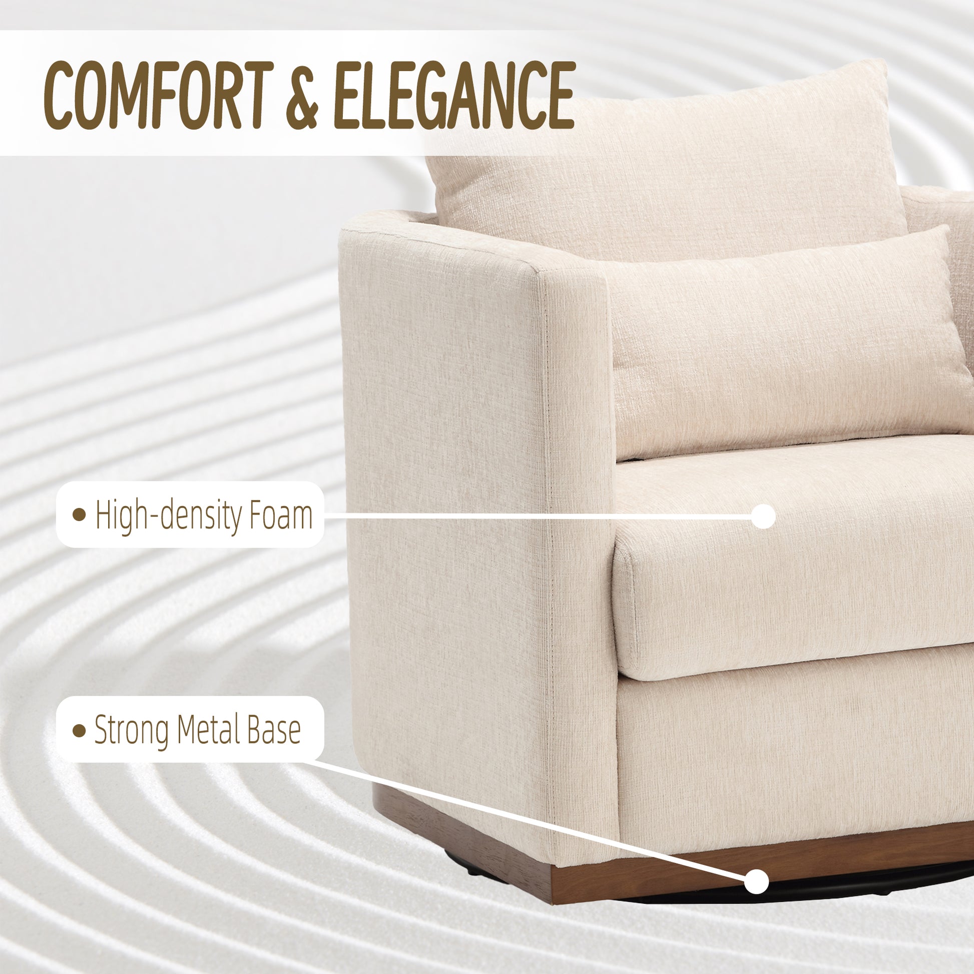 Coolmore Swivel Barrel Chair, Comfy Round Accent Sofa Chair For Living Room, 360 Degree Swivel Barrel Club Chair, Leisure Arm Chair For Nursery, Hotel, Bedroom, Office, Lounge Beige Chenille Beige Primary Living Space Foam Chenille