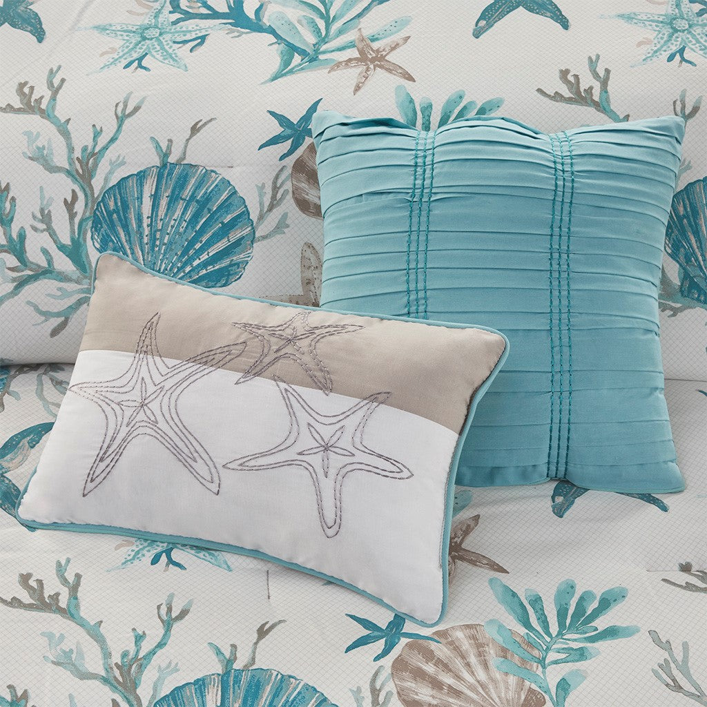 7 Piece Cotton Sateen Comforter Set Aqua Cal King California King Aqua Cotton